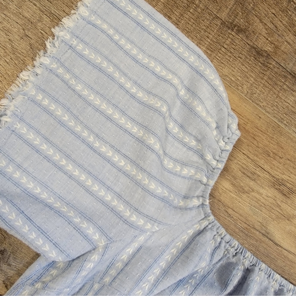 Mustard Seed Tunic Top Blouse Blue and White Stripe Size Large Square Neckline - Picture 8 of 10